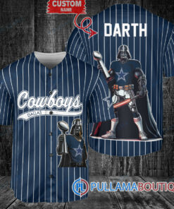 Dallas Cowboys x Darth Vader Star Wars with Trophy Custom Baseball Jersey Navy Stripe