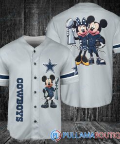 Dallas Cowboys x Mickey and Minnie with Trophy Baseball Jersey Gray