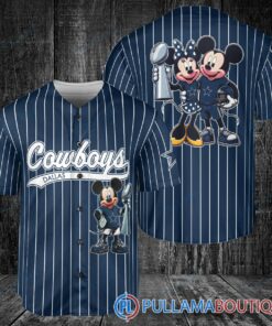 Dallas Cowboys x Mickey and Minnie with Trophy Baseball Jersey Navy Stripe