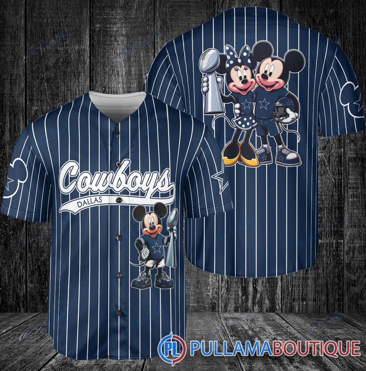 New York Giants x Mickey and Minnie with Trophy Baseball Jersey Royal