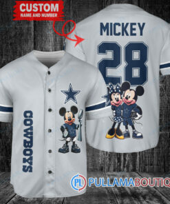 Dallas Cowboys x Mickey and Minnie with Trophy Custom Baseball Jersey Gray