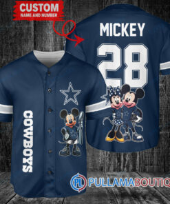 Dallas Cowboys x Mickey and Minnie with Trophy Custom Baseball Jersey Navy