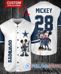 Dallas Cowboys x Mickey and Minnie with Trophy Custom Baseball Jersey White