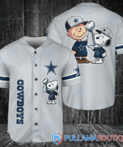 Dallas Cowboys x Snoopy and Charlie Brown with Trophy Baseball Jersey Gray