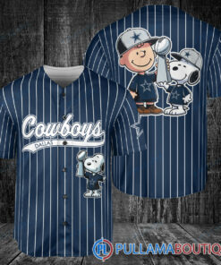 Dallas Cowboys x Snoopy and Charlie Brown with Trophy Baseball Jersey Navy Stripe