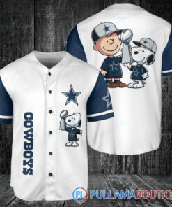 Dallas Cowboys x Snoopy and Charlie Brown with Trophy Baseball Jersey White