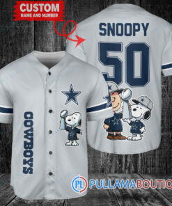 Dallas Cowboys x Snoopy and Charlie Brown with Trophy Custom Baseball Jersey Gray