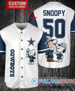 Dallas Cowboys x Snoopy and Charlie Brown with Trophy Custom Baseball Jersey White