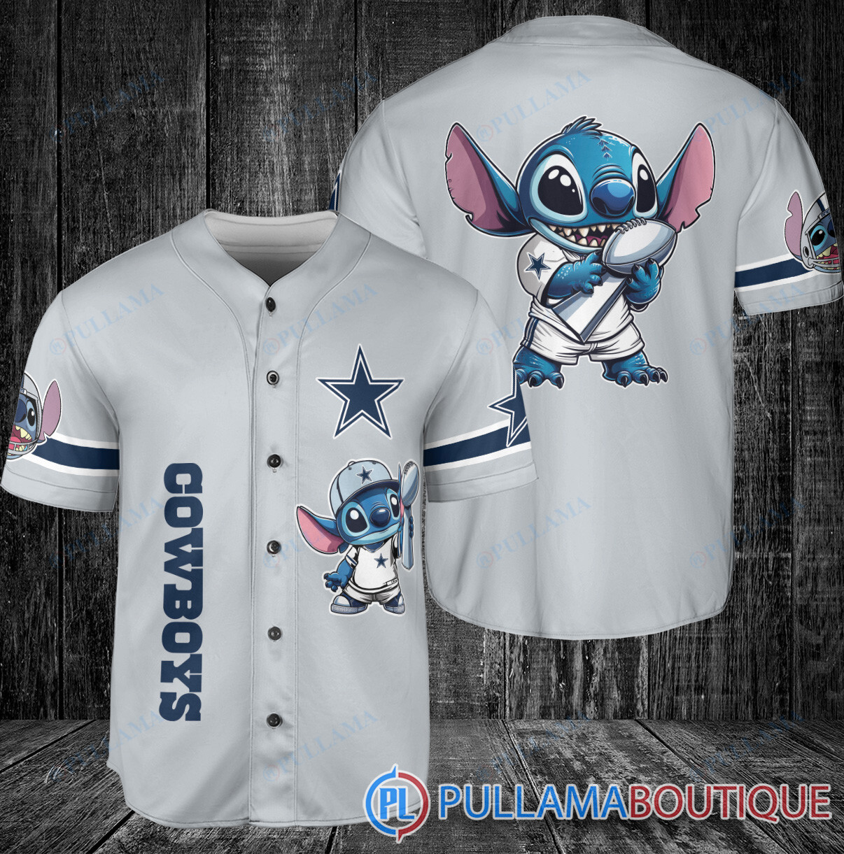 Dallas Cowboys x Stitch with Trophy Baseball Jersey Navy