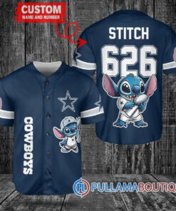 Dallas Cowboys x Stitch with Trophy Custom Baseball Jersey Navy