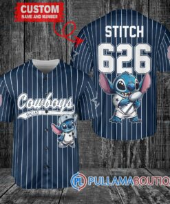 Dallas Cowboys x Stitch with Trophy Custom Baseball Jersey Navy Stripe