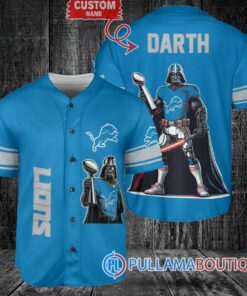 Detroit Lions x Darth Vader Star Wars with Trophy Custom Baseball Jersey Blue