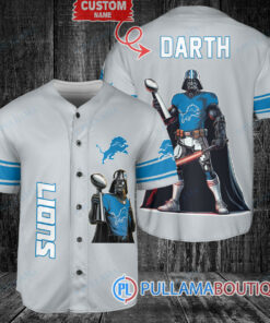 Detroit Lions x Darth Vader Star Wars with Trophy Custom Baseball Jersey Gray