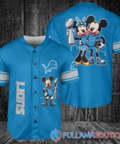 Detroit Lions x Mickey and Minnie with Trophy Baseball Jersey Blue