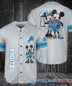 Detroit Lions x Mickey and Minnie with Trophy Baseball Jersey Gray