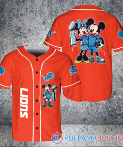 Detroit Lions x Mickey and Minnie with Trophy Baseball Jersey Red