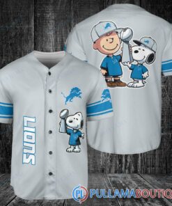 Detroit Lions x Snoopy and Charlie Brown with Trophy Baseball Jersey Gray