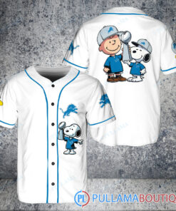 Detroit Lions x Snoopy and Charlie Brown with Trophy Baseball Jersey White