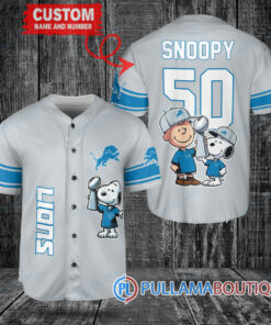 Detroit Lions x Snoopy and Charlie Brown with Trophy Custom Baseball Jersey Gray