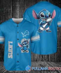 Detroit Lions x Stitch with Trophy Baseball Jersey Blue