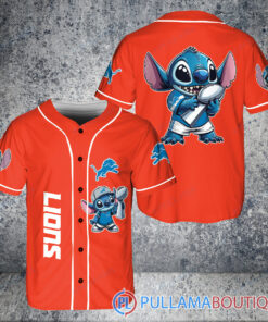 Detroit Lions x Stitch with Trophy Baseball Jersey Red