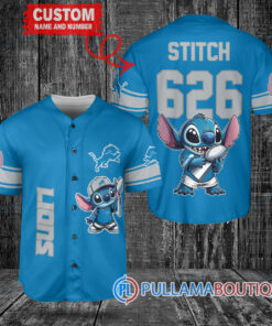 Detroit Lions x Stitch with Trophy Custom Baseball Jersey Blue