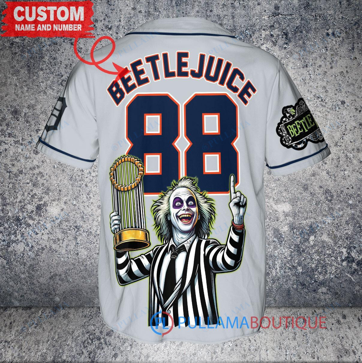 NY Mets x Beetlejuice Halloween World Series Trophy Baseball Jersey Black