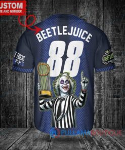 Detroit Tigers Beetlejuice Halloween World Series Trophy Baseball Jersey Navy V2