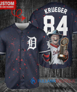 Detroit Tigers Freddy Krueger Halloween World Series Trophy Baseball Jersey Navy