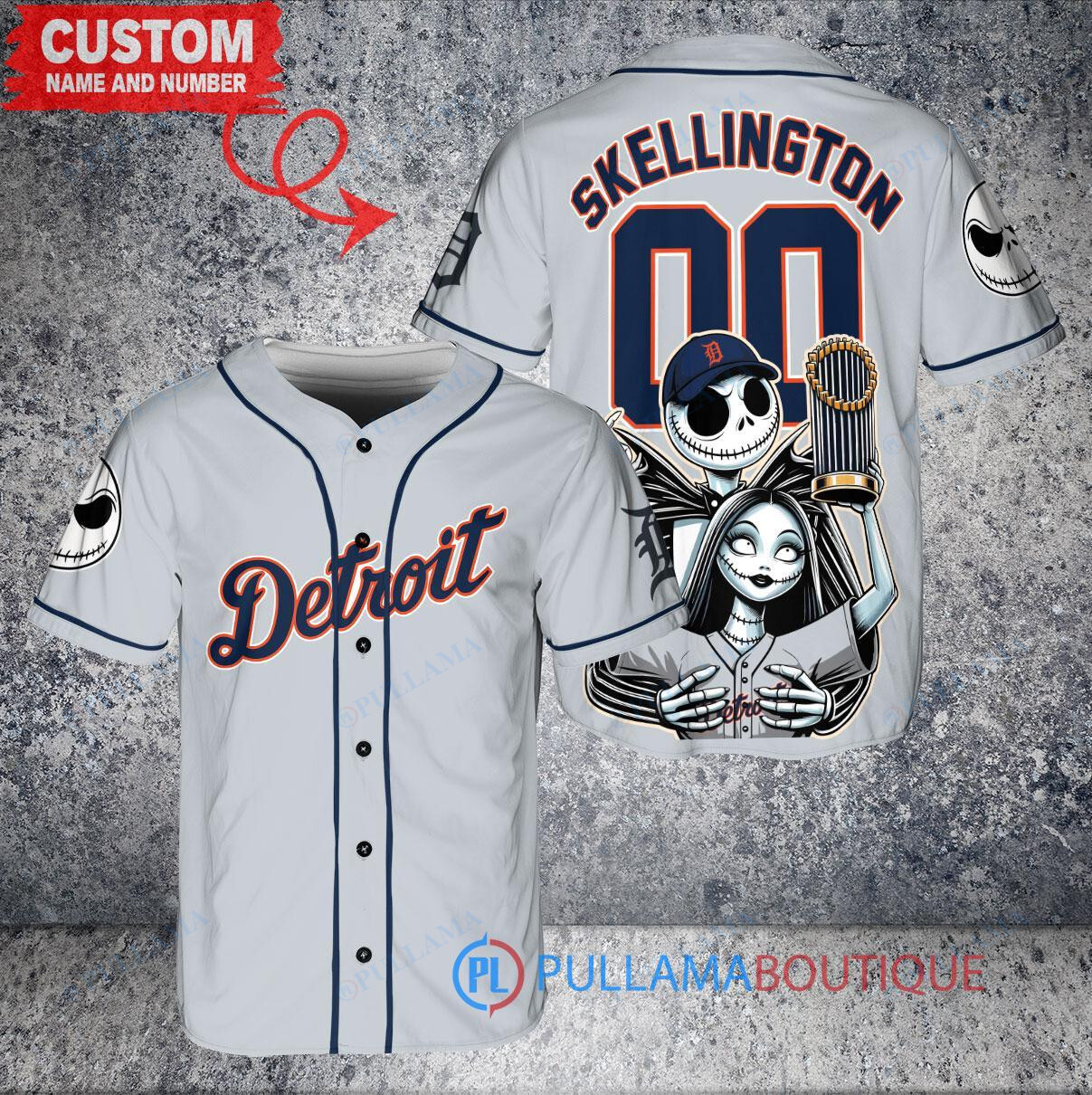 Tampa Bay Rays x Jack Skellington and Sally The Nightmare Before Christmas with World Series Trophy Custom Baseball Jersey Navy