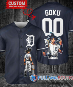 Detroit Tigers Son Goku Super Saiyan Dragon Ball Z Baseball Jersey Navy V2