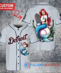 Detroit Tigers x Ariel Mermaid with Trophy Custom Baseball Jersey Gray