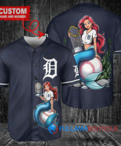 Detroit Tigers x Ariel Mermaid with Trophy Custom Baseball Jersey Navy