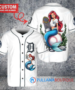 Detroit Tigers x Ariel Mermaid with Trophy Custom Baseball Jersey White