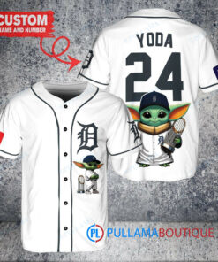 Detroit Tigers x Baby Yoda Star Wars The Mandalorian with Trophy Custom Baseball Jersey White