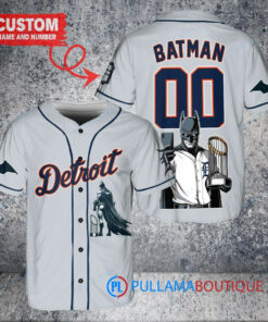 Detroit Tigers x DC Comics Batman The Dark Knight with Trophy Custom Baseball Jersey Gray