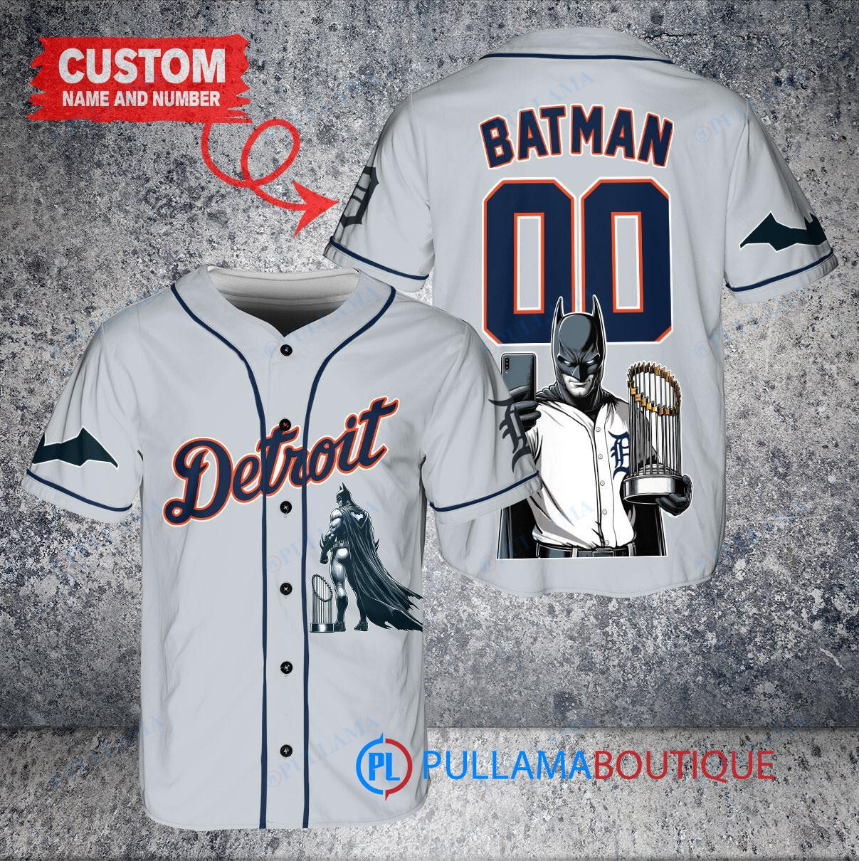 Kansas City Royals x DC Comics Batman The Dark Knight with Trophy Custom Baseball Jersey Navy