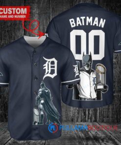 Detroit Tigers x DC Comics Batman The Dark Knight with Trophy Custom Baseball Jersey Navy