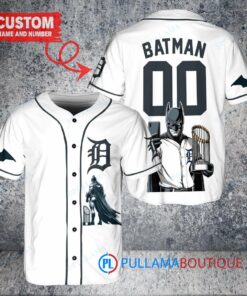 Detroit Tigers x DC Comics Batman The Dark Knight with Trophy Custom Baseball Jersey White