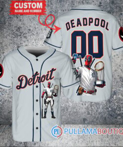 Detroit Tigers x Deadpool with Trophy Baseball Jersey Gray