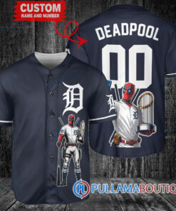 Detroit Tigers x Deadpool with Trophy Baseball Jersey Navy