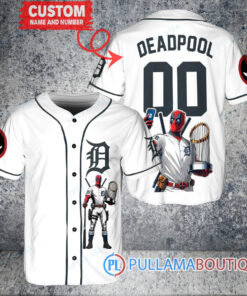 Detroit Tigers x Deadpool with Trophy Baseball Jersey White