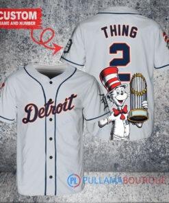 Detroit Tigers x Dr Seuss with World Series Trophy Custom Baseball Jersey Gray