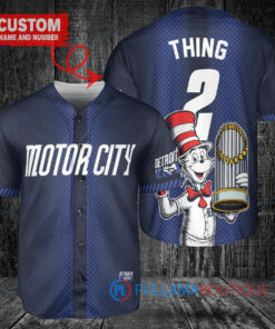 Detroit Tigers x Dr Seuss with World Series Trophy Custom Baseball Jersey Navy City Connect