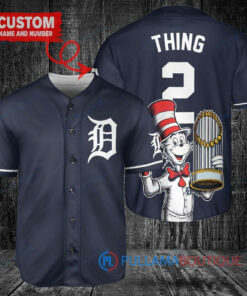 Detroit Tigers x Dr Seuss with World Series Trophy Custom Baseball Jersey Navy