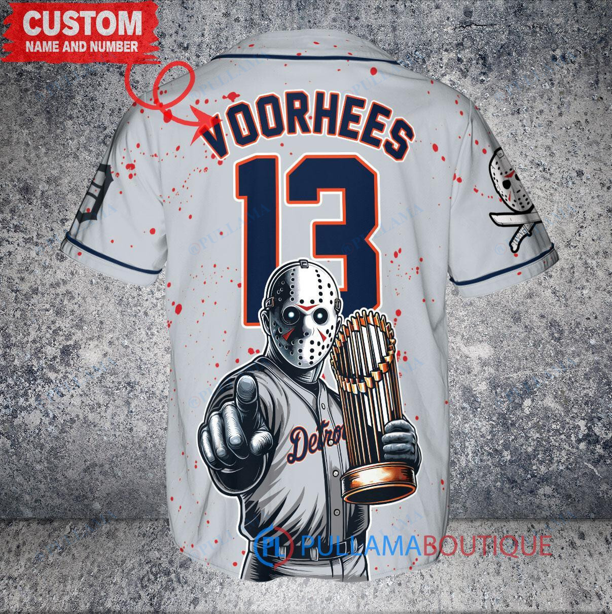 Miami Marlins Jason Voorhees Halloween World Series Trophy Baseball Jersey Red