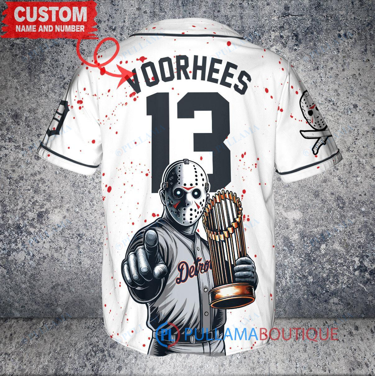 Philadelphia Phillies x Friday the 13th Jason Voorhees Halloween with World Series Trophy Custom Baseball Jersey Light Blue