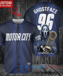 Detroit Tigers x Ghostface Scream Halloween Halloween with World Series Trophy Custom Baseball Jersey Navy City Connect