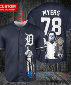 Detroit Tigers x Halloween Michael Myers with Trophy Custom Baseball Jersey Navy