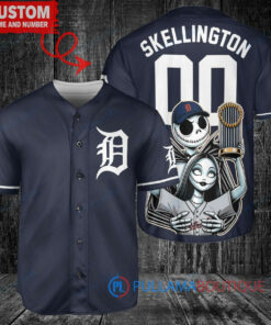 Detroit Tigers x Jack Skellington Sally World Series Trophy Baseball Jersey Navy